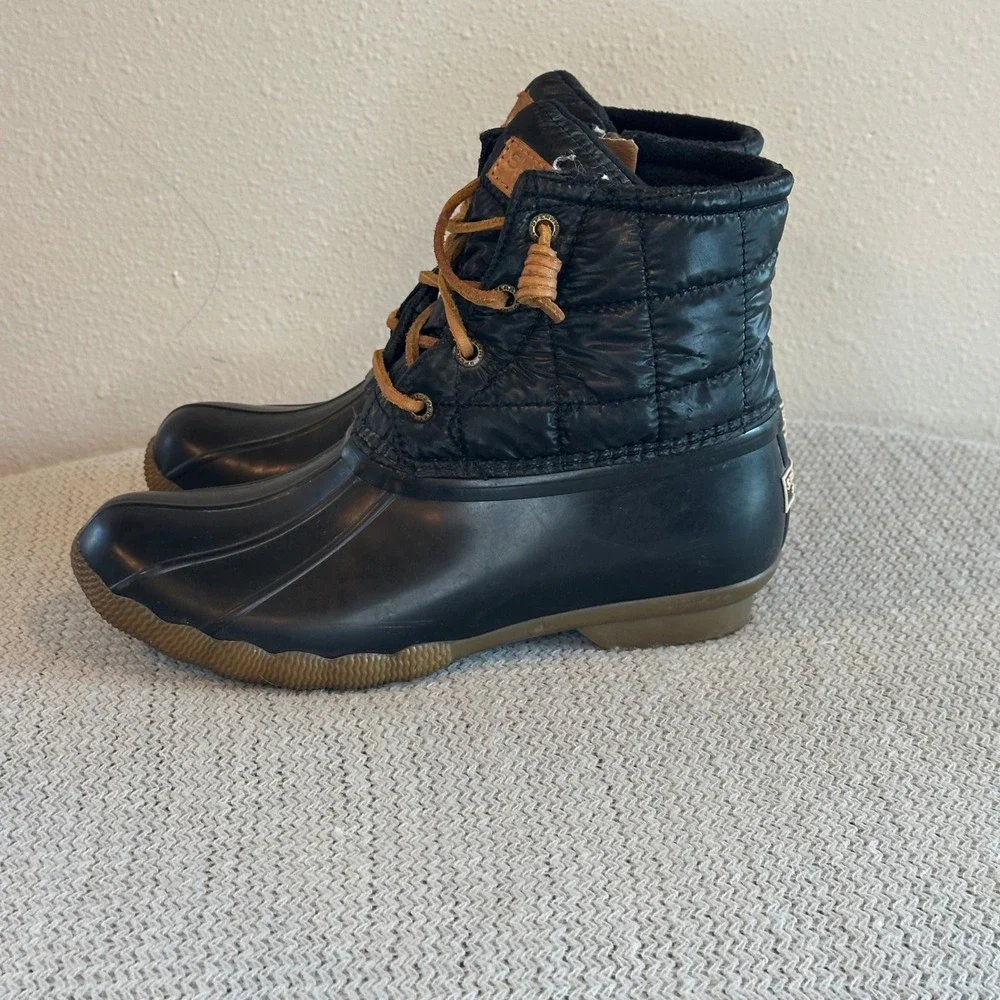 Sperry Saltwater Duck Boots Womens 6.5 Black Quilted Waterproof Outdoor Classic